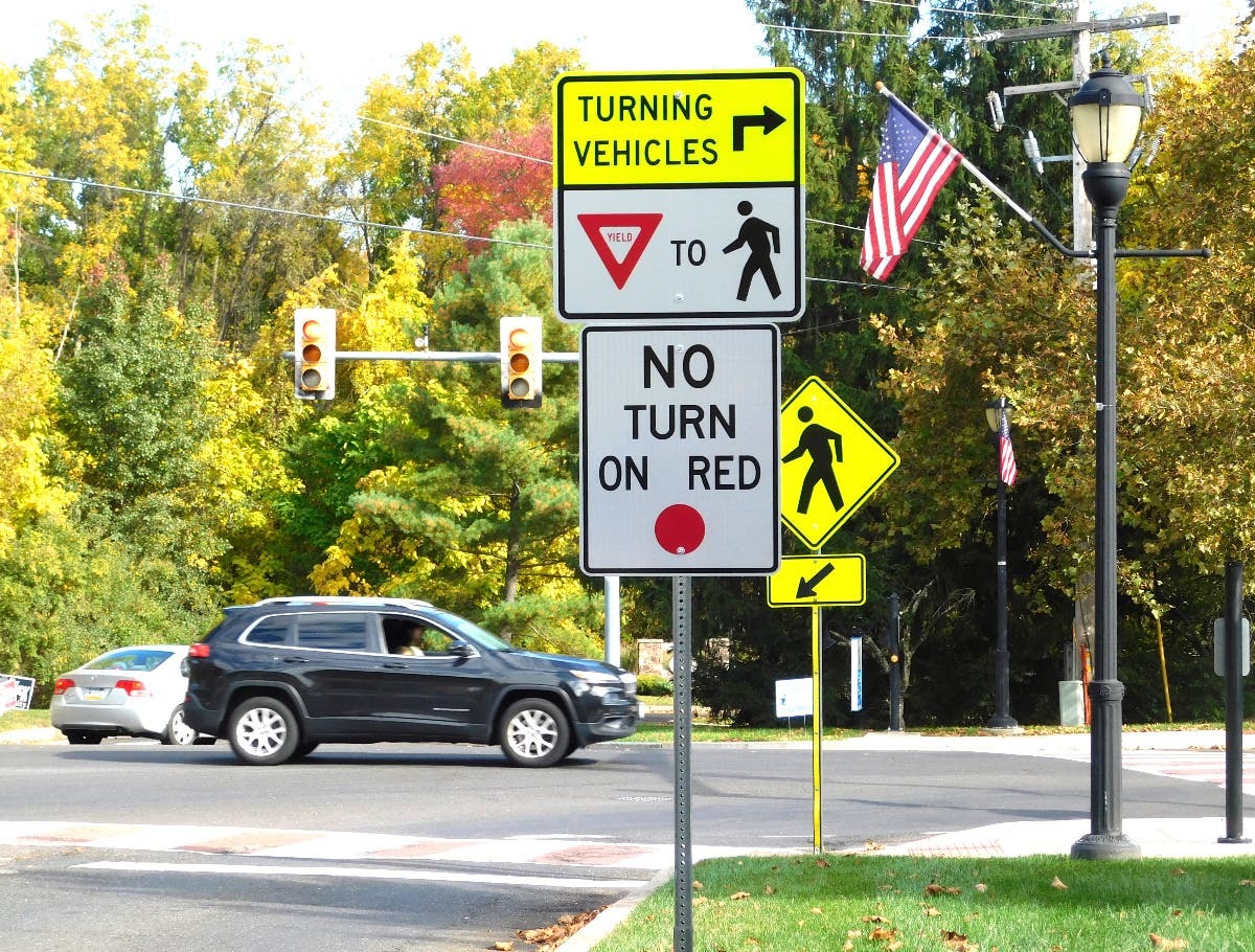 No Turn On Red Sign Posted At Busy Newtown Township Intersection ...